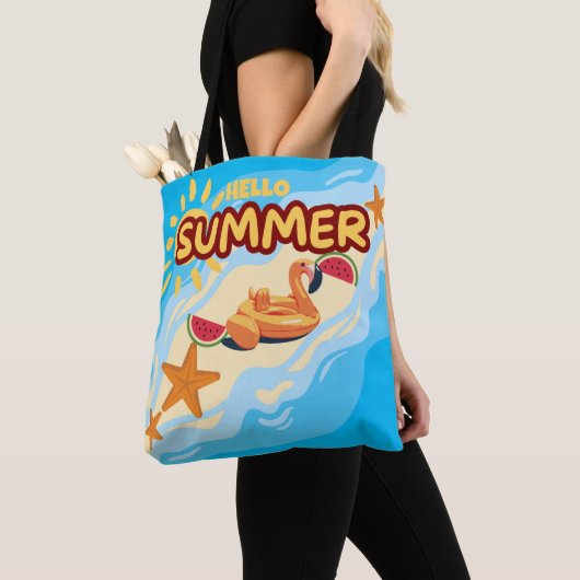 Hello Summer Flamingo Beach Tote Bag トートバッグ (クローズアップ)