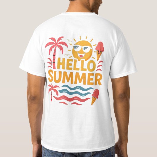 Hello Summer Fun Beach Palm Tree T-Shirt Tシャツ (裏面)