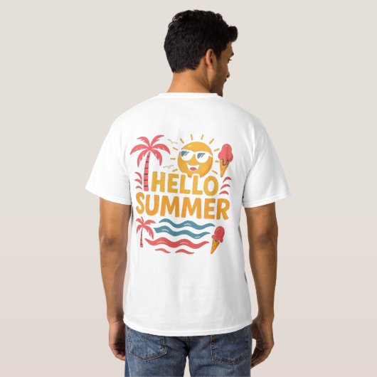 Hello Summer Fun Beach Palm Tree T-Shirt Tシャツ (裏面フル)