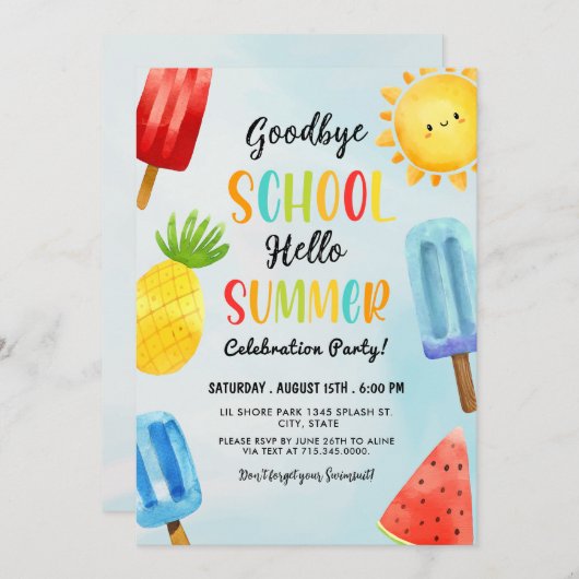 Hello Summer, Goodbye School, End of Schoolパーティー 招待状 (正面/裏面)