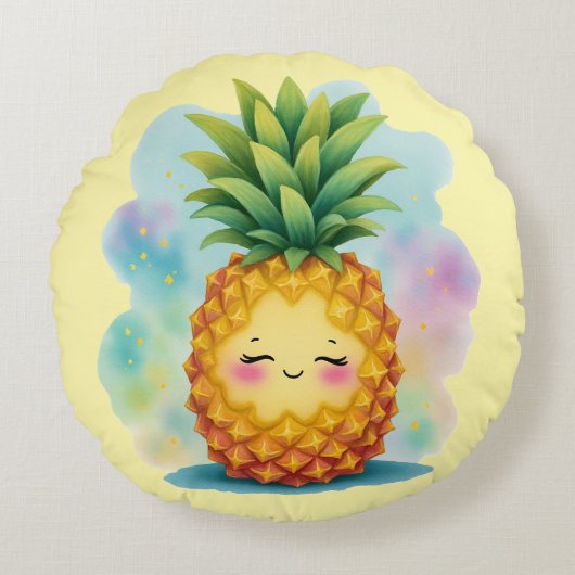 Hello Summer Happy Pineapple Round Pillow ラウンドクッション (正面)