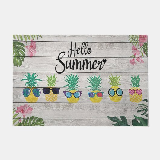 Hello Summer Pineapple Doormat, Fruit Welcome ドアマット (正面)