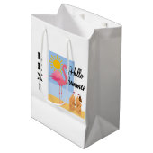 Hello Summer Pink Flamingoデザイン-抱き枕- Med ミディアムペーパーバッグ (正面アングル)