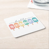 Hello Summer Popsicle カラフル スクエアペーパーコースター (アングル)