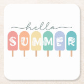Hello Summer Popsicle カラフル スクエアペーパーコースター (正面)