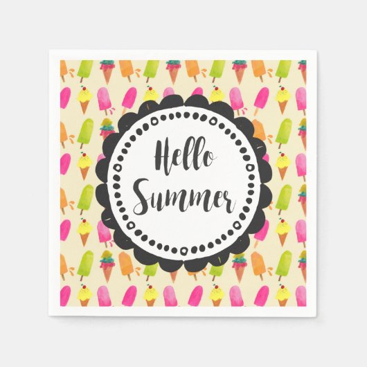 Hello Summer Popsiclesとアイスクリーム スタンダードカクテルナプキン (正面)