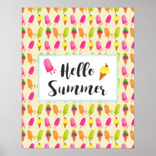 Hello Summer Popsiclesとアイスクリーム ポスター