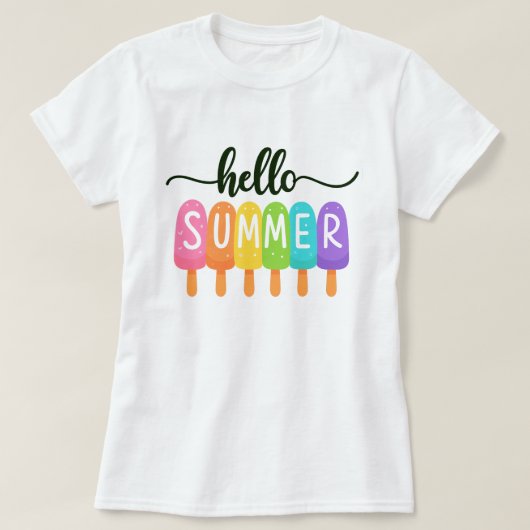 Hello Summer Rainbow ; Fun Colorful Vacation Tシャツ (デザイン正面)