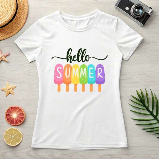 Hello Summer Rainbow ; Fun Colorful Vacation Tシャツ