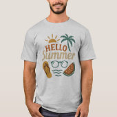Hello Summer Retro Beach Shirt | Palm Tree & Water Tシャツ (正面)