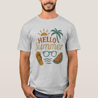 Hello Summer Retro Beach Shirt | Palm Tree & Water Tシャツ