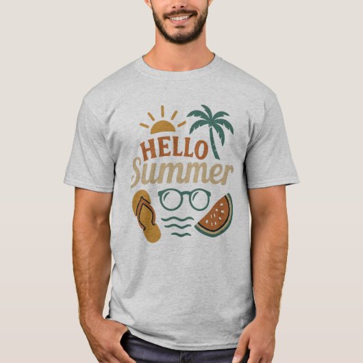 Hello Summer Retro Beach Shirt | Palm Tree & Water Tシャツ (正面)
