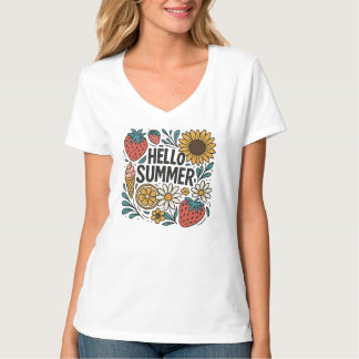 Hello summer retro png|Hello summer strawberry Tシャツ