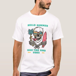 "Hello Summer – Skull Surfer Good Vibes" Tシャツ