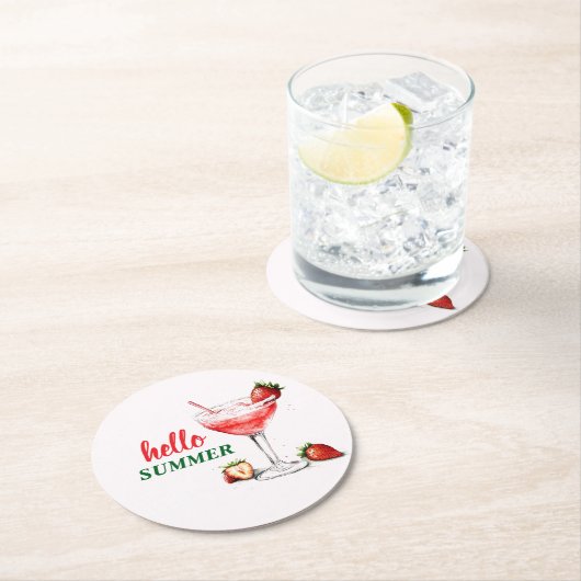 Hello Summer | Strawberry Cocktail Paper Coaster ラウンドペーパーコースター (インサイチュ)