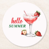 Hello Summer | Strawberry Cocktail Paper Coaster ラウンドペーパーコースター (正面)