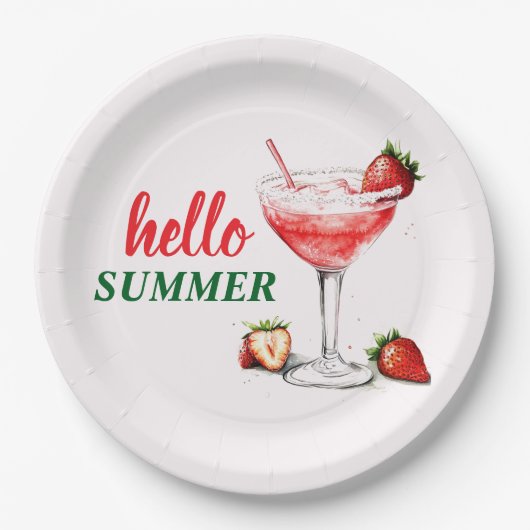 Hello Summer | Strawberry Cocktail Paper Plate ペーパープレート (正面)