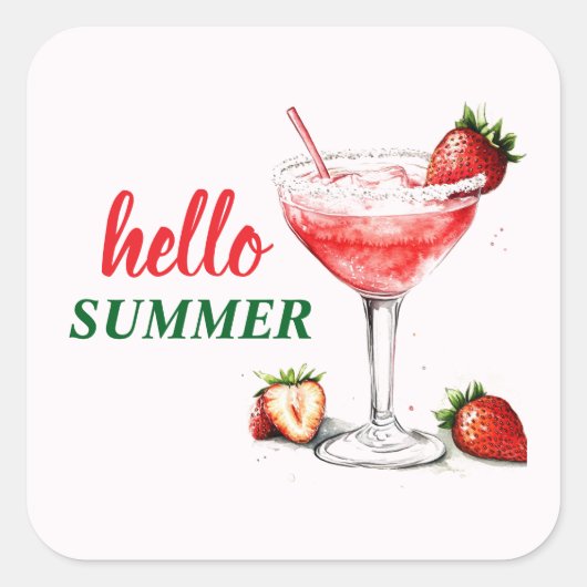 Hello Summer | Strawberry Cocktail Sticker スクエアシール (正面)