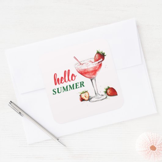 Hello Summer | Strawberry Cocktail Sticker スクエアシール (封筒)