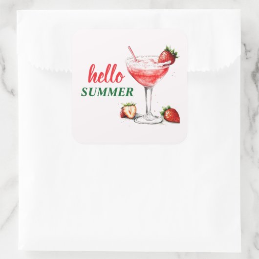 Hello Summer | Strawberry Cocktail Sticker スクエアシール (バッグ)