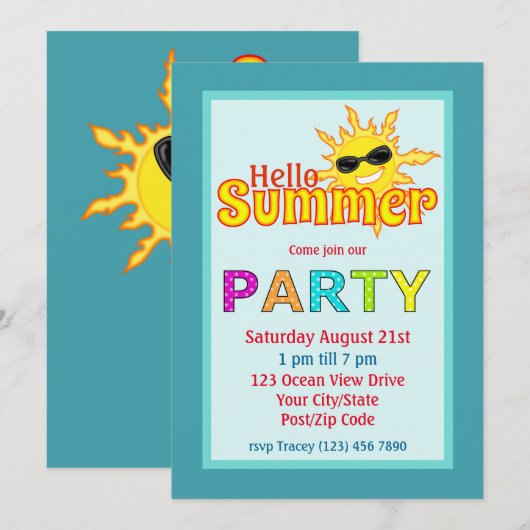 Hello Summer Sun Party 招待状 (正面/裏面)