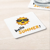 Hello Summer Sun with Sunglasses スクエアペーパーコースター (アングル)