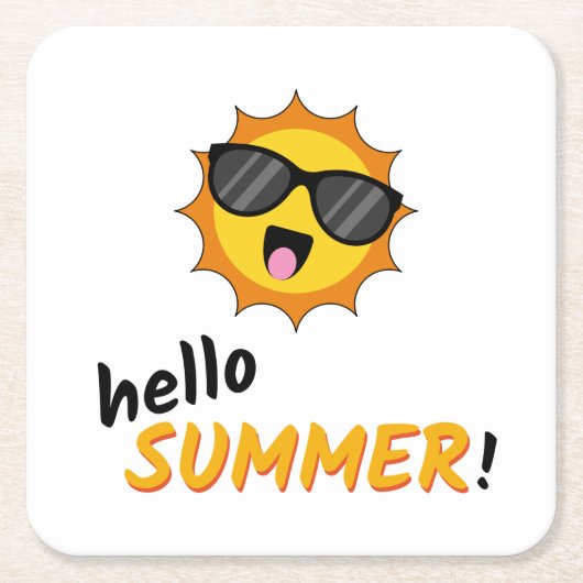 Hello Summer Sun with Sunglasses スクエアペーパーコースター (正面)