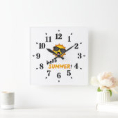 Hello Summer Sun with Sunglasses スクエア壁時計 (ホーム)