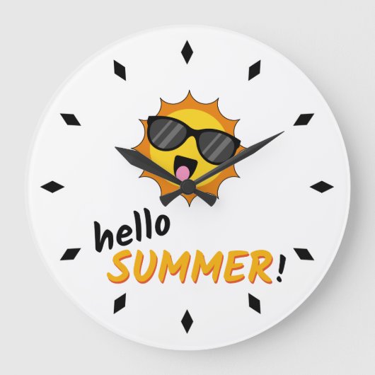 Hello Summer Sun with Sunglasses ラージ壁時計 (正面)