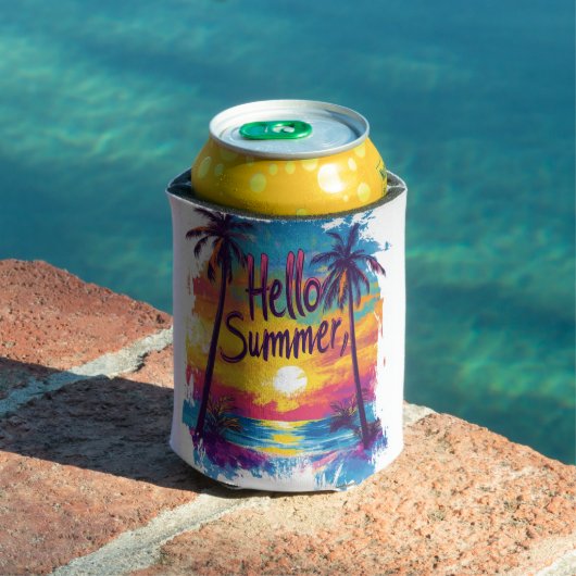 Hello Summer sunset and Palm Trees Can cooler 缶クーラー (インサイチュ プール)
