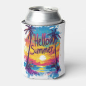 Hello Summer sunset and Palm Trees Can cooler 缶クーラー (缶正面)