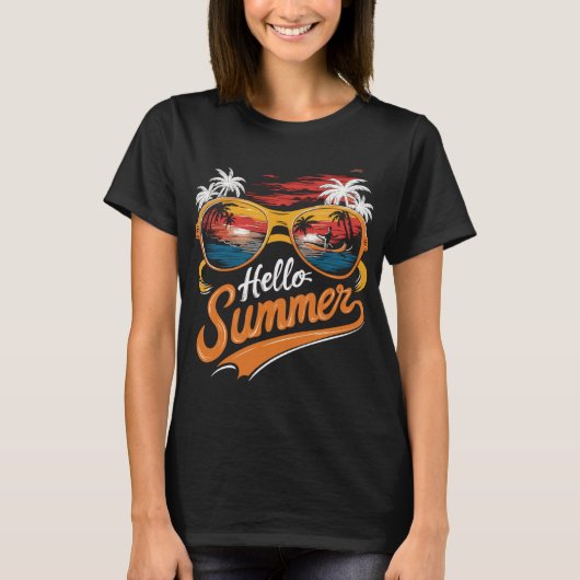 Hello Summer - Surfen und Sonnen genießen Tシャツ (正面)