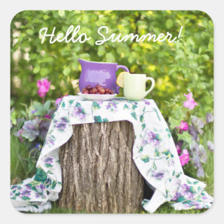 Hello Summer Tea and Plums in the Garden スクエアシール