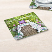Hello Summer Tea and Plums in the Garden スクエアペーパーコースター (アングル)