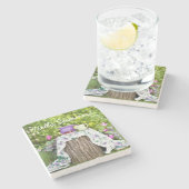 Hello Summer Tea and Plums in the Garden ストーンコースター (横)