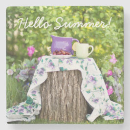 Hello Summer Tea and Plums in the Garden ストーンコースター