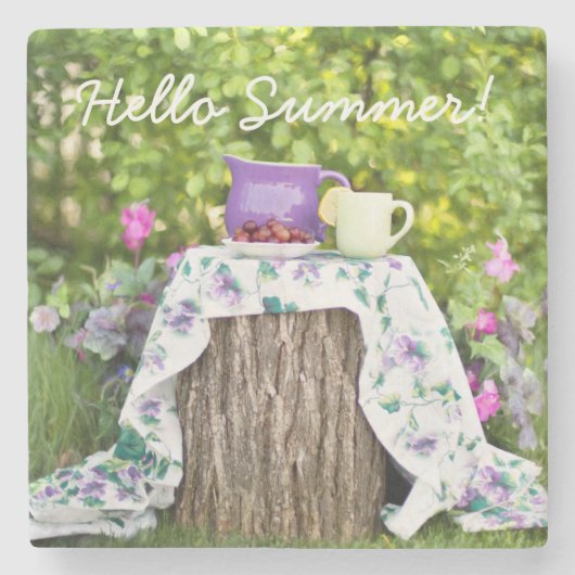 Hello Summer Tea and Plums in the Garden ストーンコースター (正面)