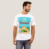 Hello Summer Tropical Beach T-Shirt | Sunny Ocean  Tシャツ (正面フル)