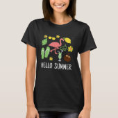 Hello Summer Vacation Flamingo Flip Flop Beach Lov Tシャツ (正面)
