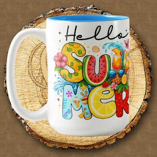 Hello summer vibes tropical fruits ツートーンマグカップ