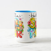 Hello summer vibes tropical fruits ツートーンマグカップ (中央)