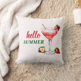 Hello Summer Watercolor Strawberry Cocktail Pillow クッション