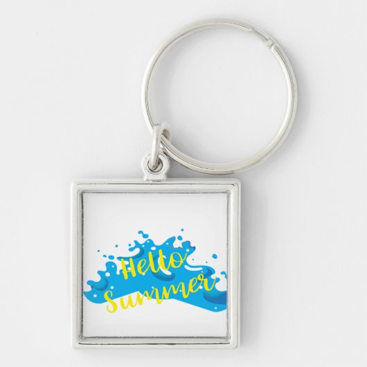 Hello Summer, Waves Graphic, カッコいいWhite キーホルダー (正面)
