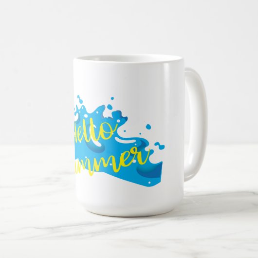 Hello Summer, Waves Graphic, カッコいいWhite コーヒーマグカップ (正面右)