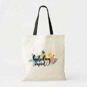 Hello Summer with Flamingo Tropical Tote Bag トートバッグ (正面)