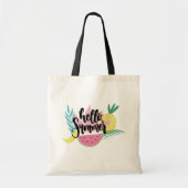 Hello Summer with Flamingo Tropical Tote Bag トートバッグ (正面)