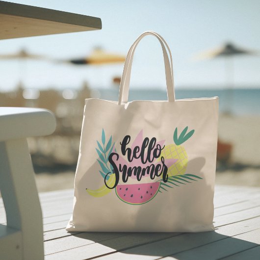 Hello Summer with Flamingo Tropical Tote Bag トートバッグ