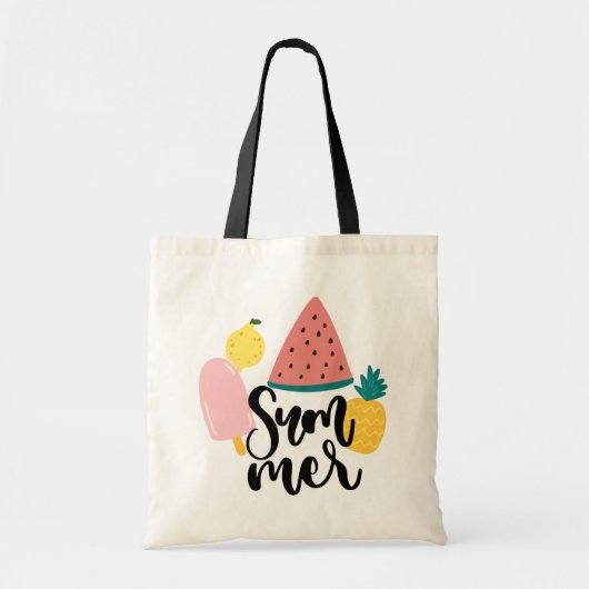 Hello Summer with Flamingo Tropical Tote Bag トートバッグ (正面)