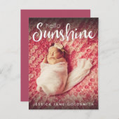 Hello Sunshineレタリング写真誕生のお知らせ 案内ポストカード (正面/裏面)