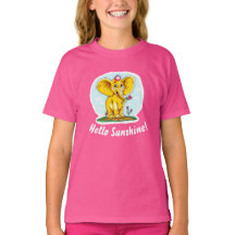 Hello Sunshine 女の子用ハッピーエレファントTシャツ